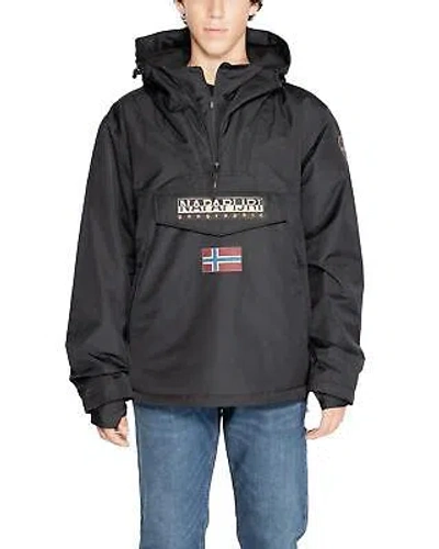 Pre-owned Napapijri Black Printed Hooded Jacket With Front Pockets - Jackets -size 2xl