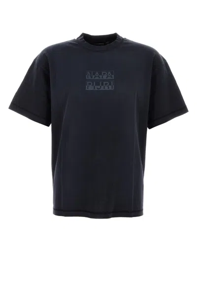 Napapijri Blue Crew Neck Logo T-shirt In Black