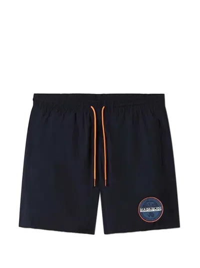 Napapijri Drawstring Logo-patch Swim Shorts In Blue