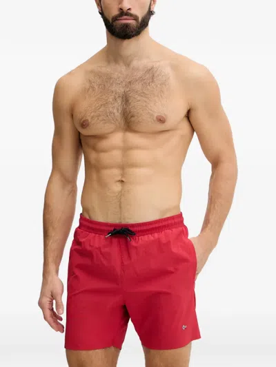 Napapijri Drawstring-waist Logo-patch Swim Shorts In Red