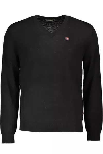 Napapijri Elegant V-neck Wool Men's Sweater In Black