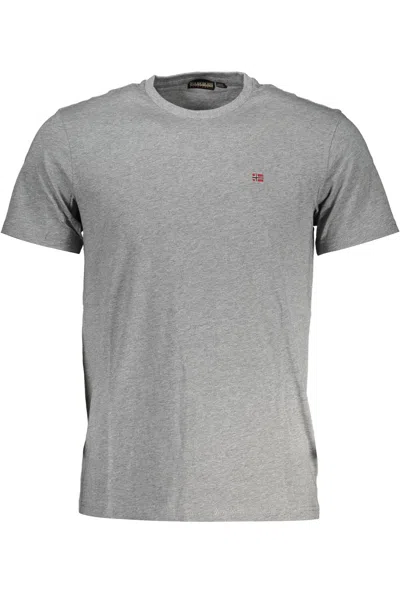 Napapijri Embroidered Logo Gray Cotton T-shirt