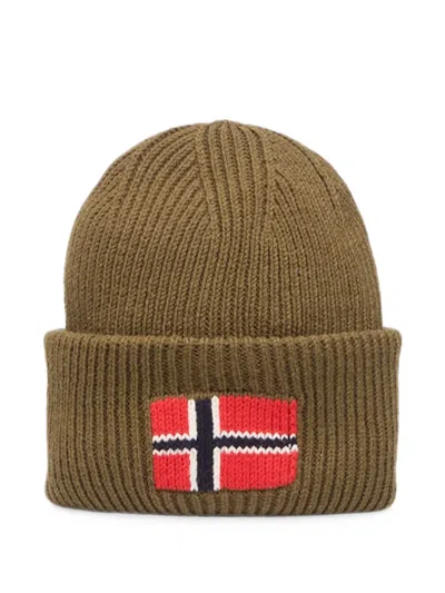 Napapijri Evei Logo-patch Ribbed Beanie Hat In Green