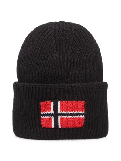 Napapijri Evei Ribbed-knit Logo-patch Beanie Hat In Black