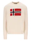 Napapijri Beige Crewneck Flag Embellishment Sweater In Neutral