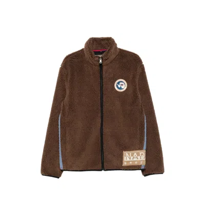 Napapijri Archive Fleece Brown Stand Collar Polyester Fleece Jacket In Multi