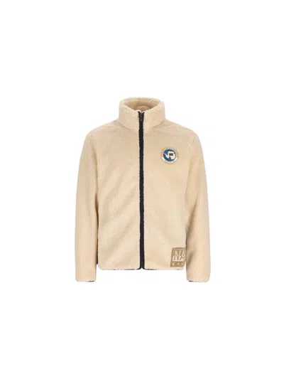Napapijri Archive Fleece Cream Stand Collar Polyester Fleece Jacket In Neutral