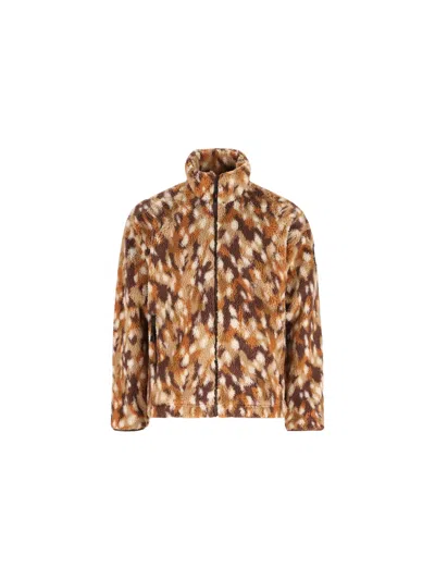 Napapijri Patterned High-neck Polyester Fleece Jacket In Brown