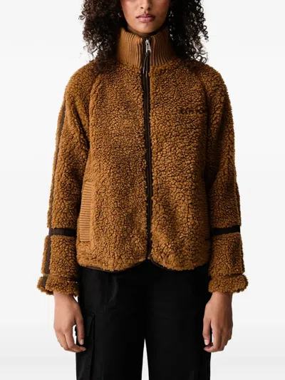 Napapijri Fleece-texture Zip-up Jacket In 브라운