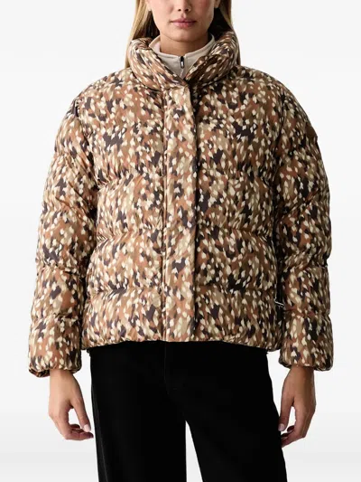 Napapijri Glane Abstract-print Puffer Jacket In Brown