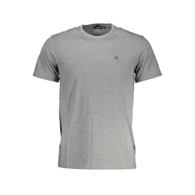 Napapijri Embroidered Logo Gray Cotton T-shirt