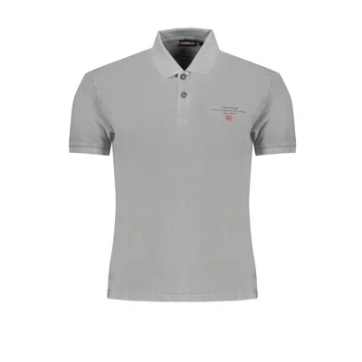 Napapijri Logo-embroidered Cotton Polo Shirt In Gray