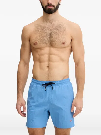 Napapijri Haldane Logo-patch Drawstring Swim Shorts In Blue