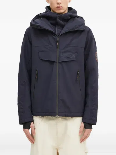Napapijri Hooded Patch Jacket In Blue