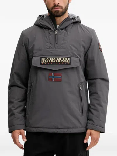 Napapijri Hooded Patch Jacket In Gray