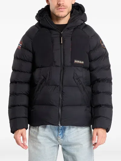 Napapijri Hooded Zipped Padded Jacket In Black
