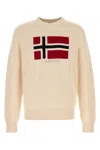 Napapijri Beige Crewneck Flag Embellishment Sweater In White