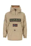 Napapijri Hooded Jacket With Adjustable Hem And Front Pocket In Beigemink