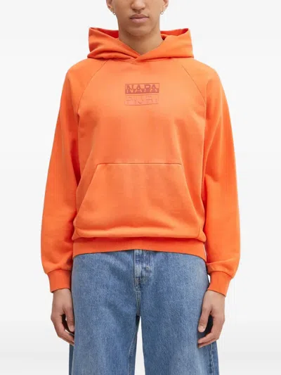 Napapijri Logo-embroidered Hoodie In Orange