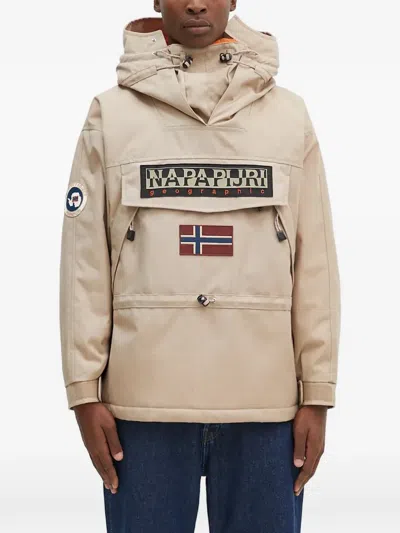 Napapijri Logo-patch Hooded Jacket In Neutral