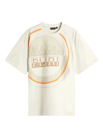 Napapijri Crew Neck Graphic Print T-shirt Straight Hem In Neutral