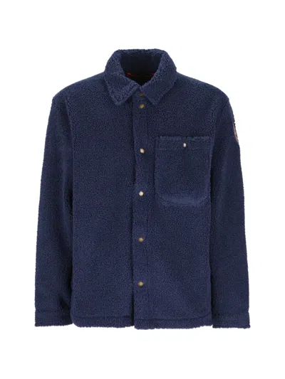 Napapijri Logo-embroidered Fleece Shirt Jacket In Blue