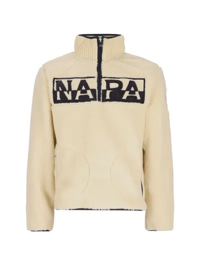 Napapijri Logo-fleece Half-zip Sweater In Neutral
