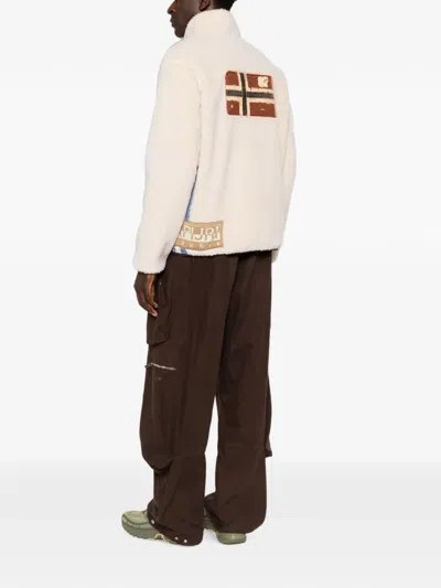 Napapijri Logo-patch Fleece Jacket In Brown