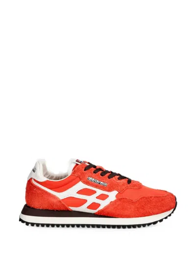 Napapijri Logo-patch Suede-panel Sneakers In Orange