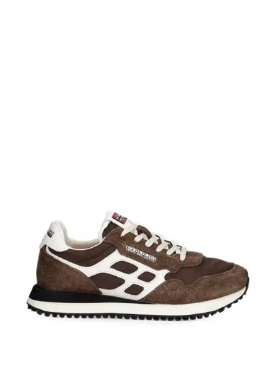Napapijri Logo-patch Suede-panelled Sneakers In Brown
