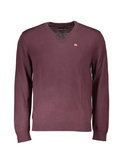Napapijri Logo-patch V-neck Sweater In Brown