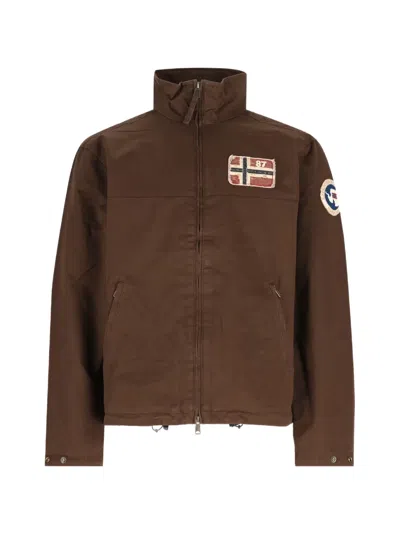 Napapijri Logo-patch Zip-up Jacket In Brown