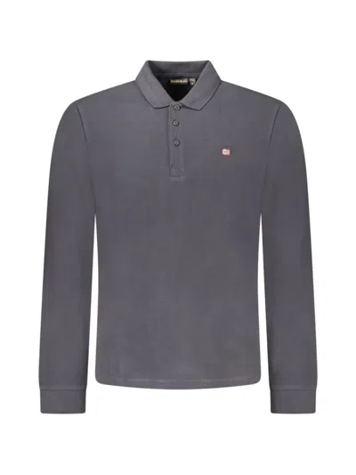Napapijri Long-sleeve Logo-embroidered Polo Shirt In Gray