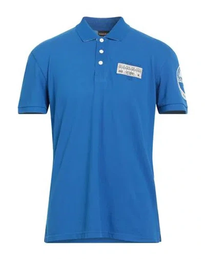 Napapijri Man Polo Shirt Blue Size L Cotton, Elastane