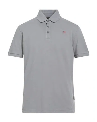 Napapijri Man Polo Shirt Grey Size L Cotton In Gray