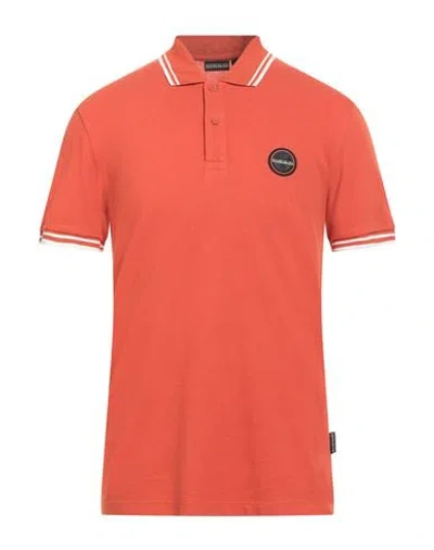Napapijri Man Polo Shirt Orange Size M Cotton