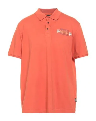 Napapijri Man Polo Shirt Rust Size Xxl Cotton, Elastane In Red
