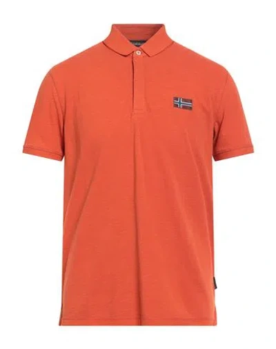 Napapijri Man Polo Shirt Tomato Red Size L Cotton In Orange