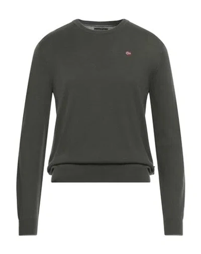 Napapijri Man Sweater Military Green Size L Wool In Gray