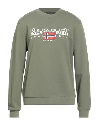 Napapijri Man Sweatshirt Military Green Size L Cotton