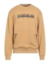 Napapijri Man Sweatshirt Sand Size M Cotton, Elastane In Brown