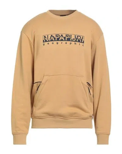 Napapijri Man Sweatshirt Sand Size M Cotton, Elastane In Brown