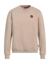 Napapijri Man Sweatshirt Sand Size M Cotton, Polyester In Neutral