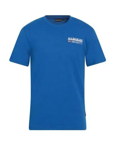 Napapijri Man T-shirt Bright Blue Size L Cotton, Elastane