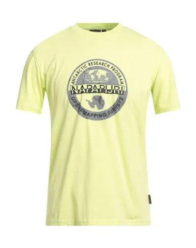 Napapijri Man T-shirt Lime Green Size L Cotton In Gray