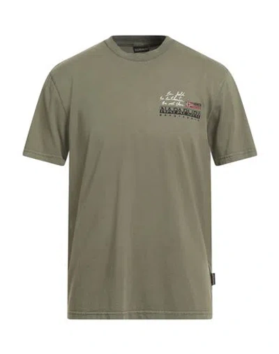 Napapijri Man T-shirt Military Green Size L Cotton, Elastane