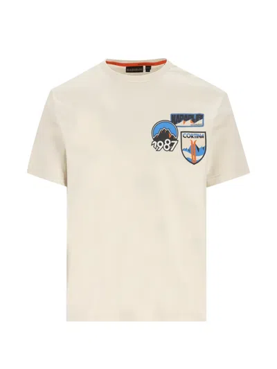 Napapijri Montepiana Short-sleeve Cotton T-shirt In Neutral