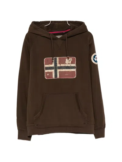 Napapijri Patchwork Logo-patch Hoodie In Brown