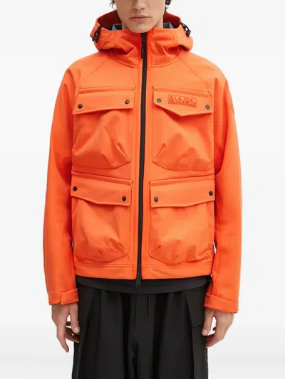 Napapijri Pocketed Hooded Jacket In Orange