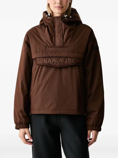 Napapijri Rainforest Optique Logo-embroidered Hooded Jacket In Brown